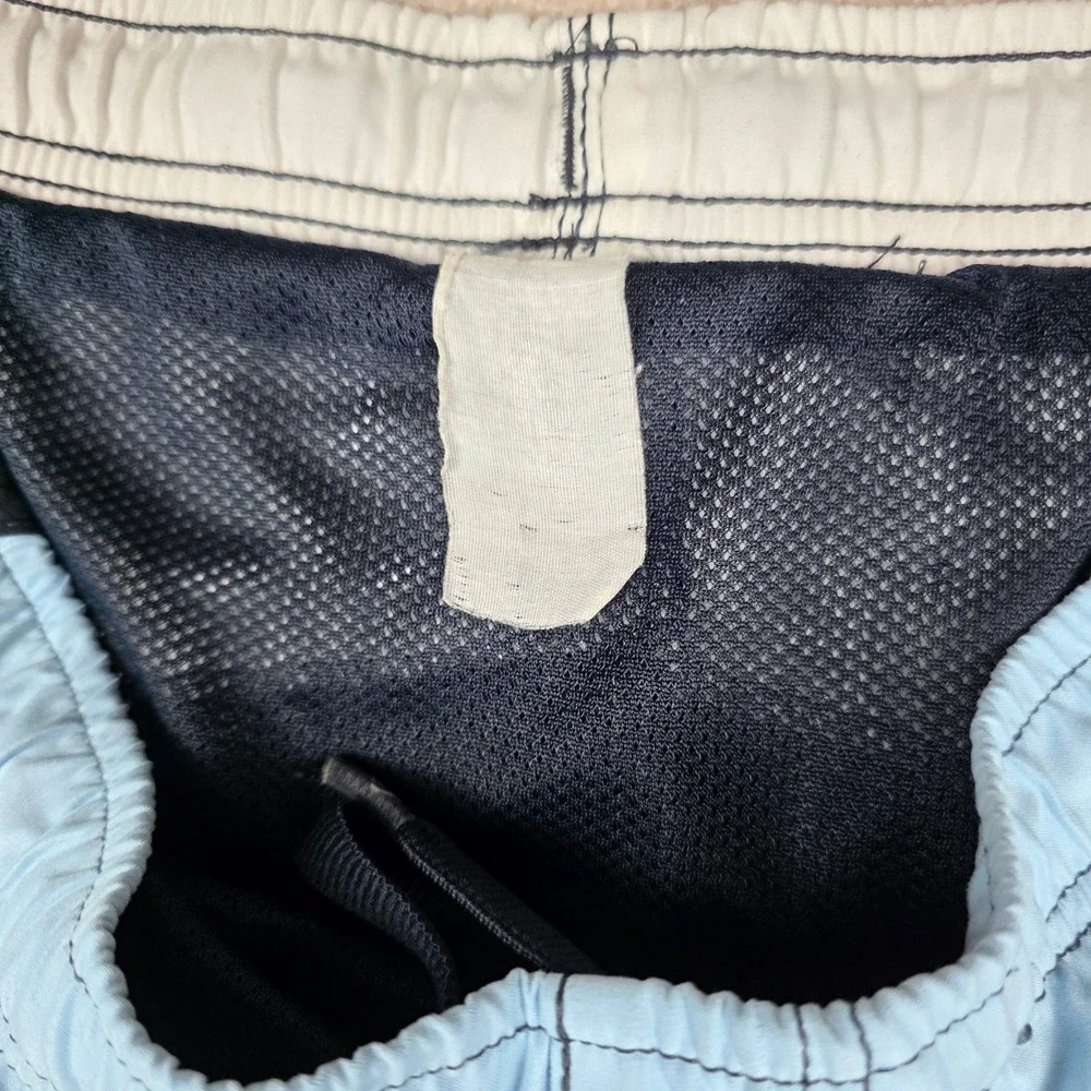 VTG Quiksilver Mens Board Shorts Blue Black White Mesh Lined Swim Trunks Size M